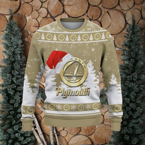 Plymouth Logo Wearing Santa Hat Trending Christmas Gift AOP Ugly Christmas Sweater Men Women Winter Gift