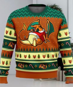 Pokemon Eating Candy Cane Charizard 3D Ugly Christmas Sweater Unisex Christmas Sweater For Men And Women