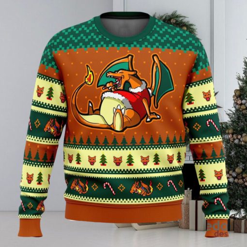 Pokemon Eating Candy Cane Charizard 3D Ugly Christmas Sweater Unisex Christmas Sweater For Men And Women