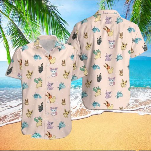 Pokemon Hawaiian Shirt, Eevee Evolution Pokemonsummer Holiday Family Aloha Hawaiian Beach Shirt