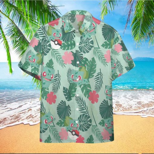 Pokemon Trendy Hawaiian Shirt Bulbasaur Tropical Green Hawaii Shirt Pokemon Aloha Shirt