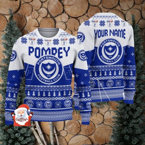 Portsmouth F.C 3D Ugly Christmas Sweater Christmas Holiday Gift Custom Name For Men And Women