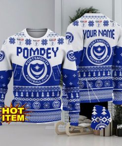 Portsmouth FC Big Logo Custom Name 3D Ugly Christmas Sweater Christmas Gift For Big Fans