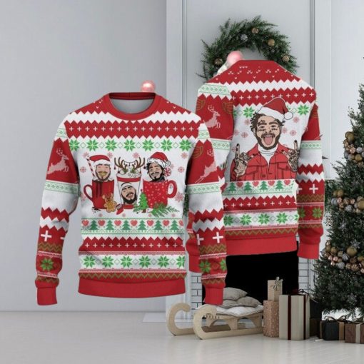 Post Malone Coffee Cups Ugly Christmas Sweater