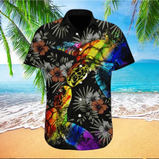 Pride Hawaiian Shirt Gift For Gay  Colorful Turtle Lgbt Flower Design Hawaiian Shirt