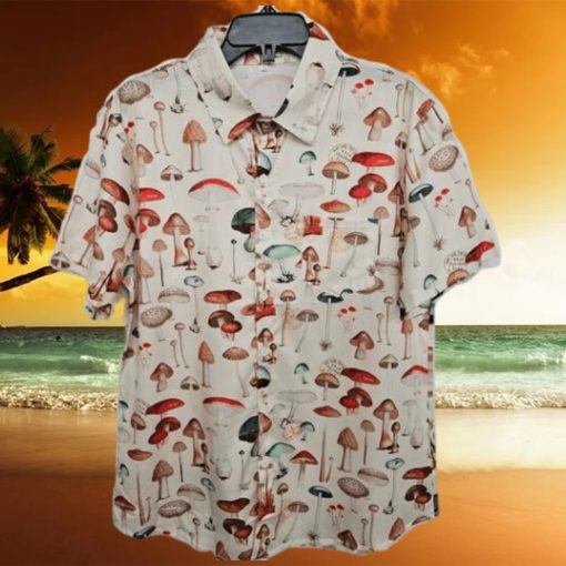 Printed Shirt Button Down Short Sleeve Cute Mushroom Hawaiian Shirt