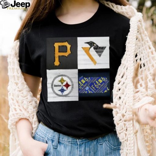 Product pittsburgh Sports Team Logo Art Plus Pennsylvania Map Pirates Penguins Steelers Shirt