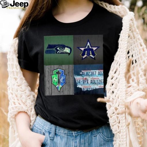 Product seattle Sports Team License Plate Art Washington Map Seahawks Mariners Sounders shirt