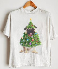 Pug Christmas Tree Lights Santa shirt