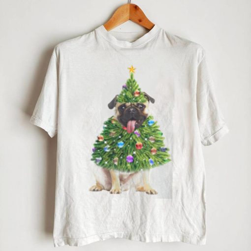 Pug Christmas Tree Lights Santa shirt