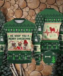 Pug Dog We Woof You A Merry Christmas All Over Printed 3D Ugly Christmas Sweater Christmas Gift For Men And Women