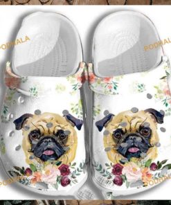 Pug Puppy Roses Flower Crocs