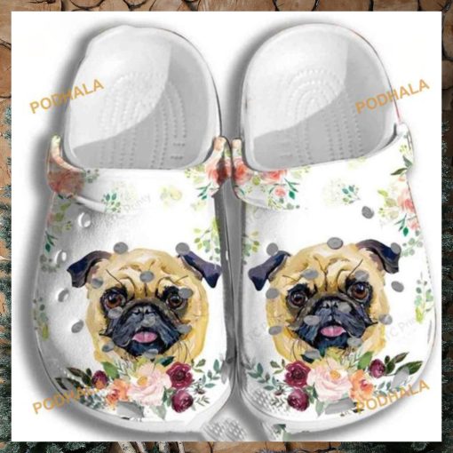 Pug Puppy Roses Flower Crocs