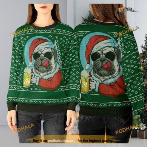 Pug Santa and Beer 3D Sweater, Funny Xmas Sweater