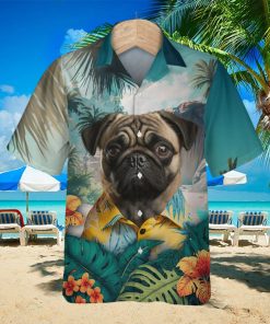 Pug Wrinkled Charm Unfolded In Lush 3D Hawaiian Tropical Shirt