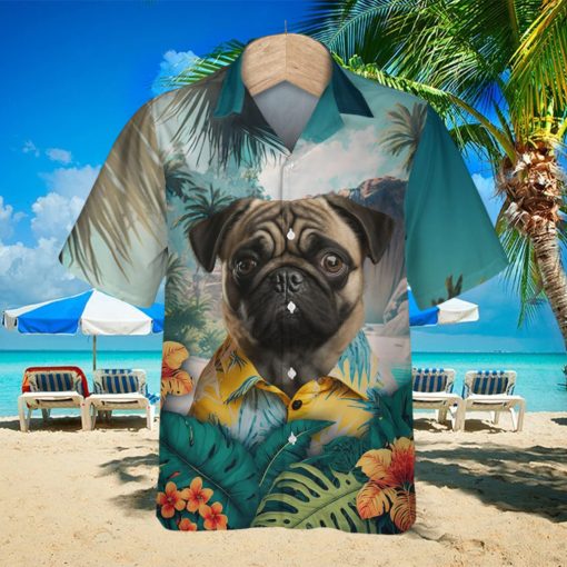 Pug Wrinkled Charm Unfolded In Lush 3D Hawaiian Tropical Shirt