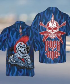 Punk Rock Skull Electric Guitar Hawaiian Shirt Short Sleeve Button Up Gifts For Male Gift Halloween