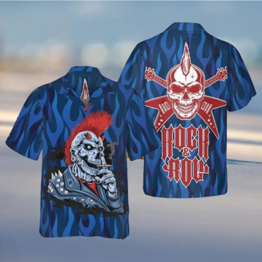 Punk Rock Skull Electric Guitar Hawaiian Shirt Short Sleeve Button Up Gifts For Male Gift Halloween