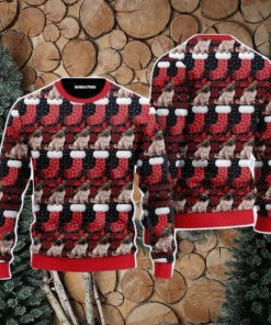 Puppy Dog With Red Xmas Socks Pattern Christmas Unisex Ugly Sweater