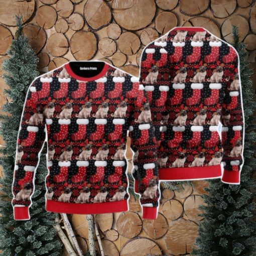 Puppy Dog With Red Xmas Socks Pattern Christmas Unisex Ugly Sweater