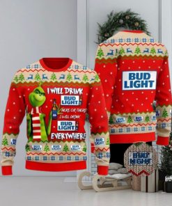 Bud Light Grinch Ugly Beer Ugly Christmas Sweater Xmas 3D Printed Christmas Sweater Gift