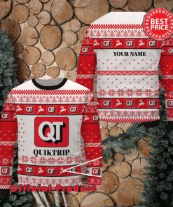 Quiktrip Custom Name White Design Logo Reindeer Ugly Christmas Sweater