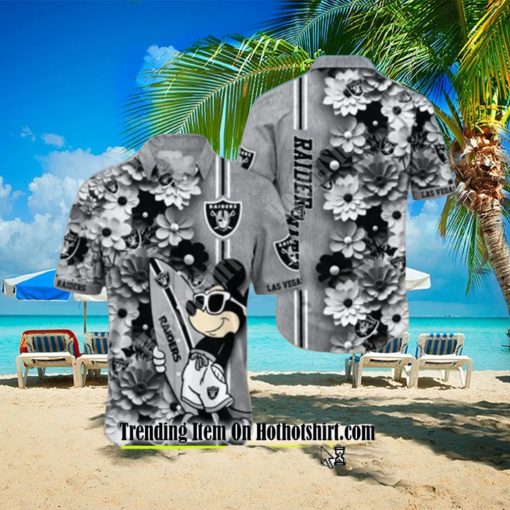 RAIDERS SKULL AND MICKEY SURFING A FASHIONABLE STATEMENT FOR THE MODERN BEACH BUM HAWAIIAN SHIRT