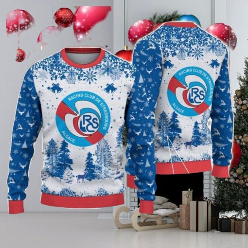 RC Strasbourg Alsace Big Logo Pine Trees Big Fans Gift Christmas Sweater For Men And Women