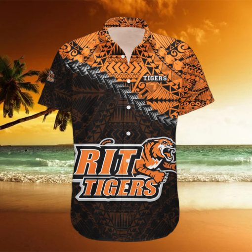 RIT Tigers 3D Hawaiian Shirt Grunge Polynesian TattooNCAA Summer Beach hawaiian shirt