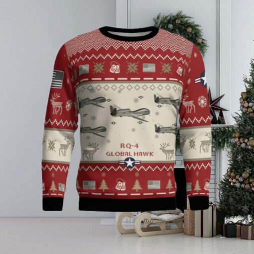 RQ 4 Global Hawk RQ4 Aircraft Ugly Christmas Sweater 2023 Veteran Christmas Gift Red Sweater