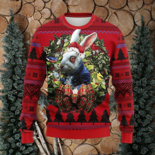 Rabbit Wearing Coat Alice In Wonderland Noel Mc Thanksgiving Women Mens Ugly Christmas Sweater