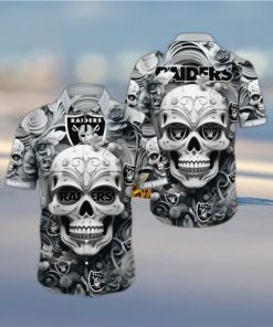 Raiders Hawaiian Shirt Print Rose Skull Unleash Your Team Spirit