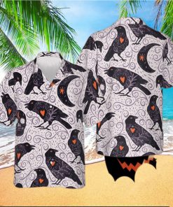 Raven And Moon Halloween Hawaiian Shirt Short Sleeve Button Up Gifts For Halloween