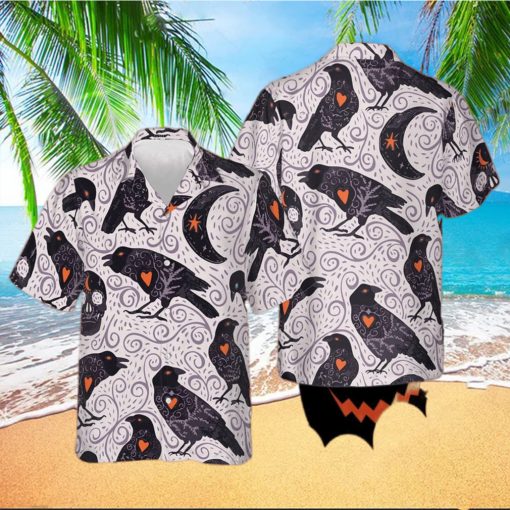 Raven And Moon Halloween Hawaiian Shirt Short Sleeve Button Up Gifts For Halloween