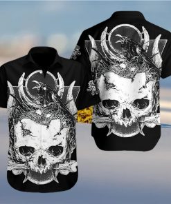 Raven Death Human Skull Hawaiian Shirt Summer Button