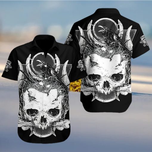 Raven Death Human Skull Hawaiian Shirt Summer Button