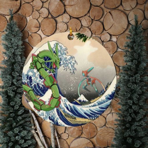 Rayquaza vs Dyoxic Pokemon The Great Wave Japan Perfect Gift For Holiday Ornament