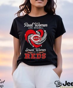 Real Women Love Basketball Smart Women Love The Cincinnati Reds Diamond Heart 2023 Shirt