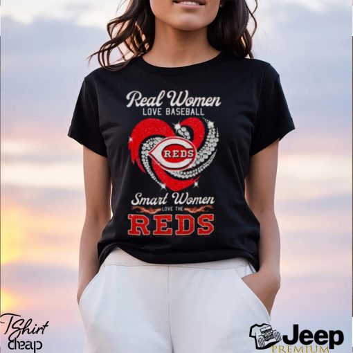 Real Women Love Basketball Smart Women Love The Cincinnati Reds Diamond Heart 2023 Shirt