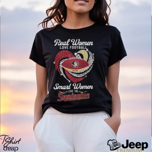 Real Women Love Football Smart Women Love The Florida State Seminoles Diamond Heart 2023 Shirt