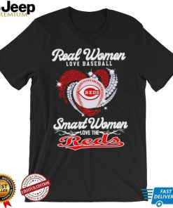 Real women love baseball smart women love the Cincinnati Reds baseball heart logo gift shirt