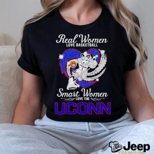 Real women love basketball smart women love the UConn mascot Jonathan the Husky shirt