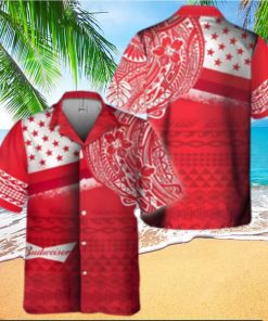 Red Aloha Budweiser Beer Hawaiian Shirt Polynesian Pattern