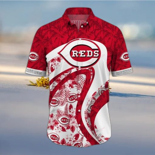 Red Aloha MLB Cincinnati Reds Hawaiian Shirt Tropical Flora Beach Vacation Gift