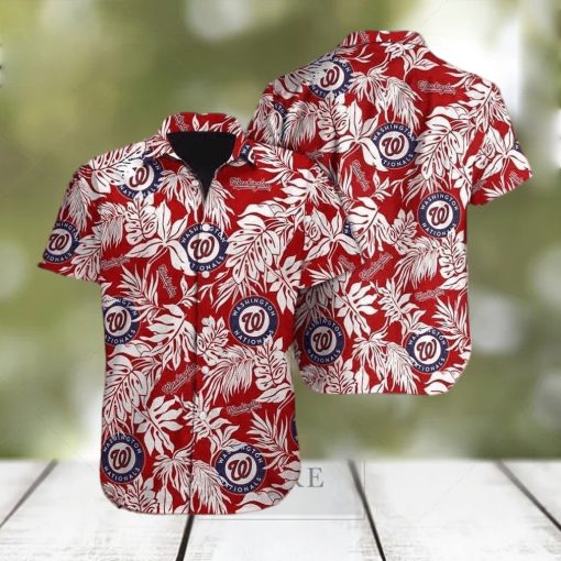 Red Aloha MLB Washington Nationals Hawaiian Shirt White Leaves Pattern Trendy Summer Gift