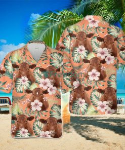 Red Angus Summer Happiness Floral Farm 3D Hawaiian Shirt