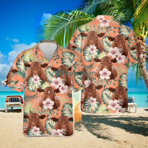 Red Angus Summer Happiness Floral Farm 3D Hawaiian Shirt