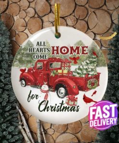 Red Cardinal All Hearts Come Home For Christmas Vintage Red Truck Memorial Decorative Christmas Ornament