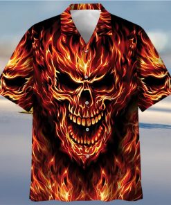 Red Flame Skull Art – Skull Unisex Hawaiian Shirt Summer Hawaiian