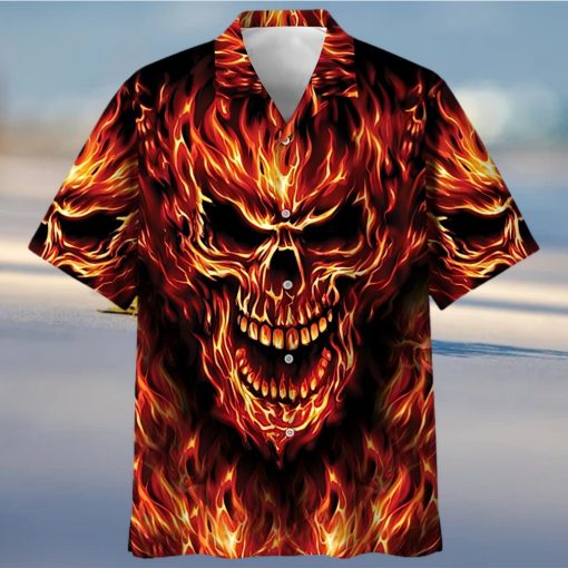 Red Flame Skull Art – Skull Unisex Hawaiian Shirt Summer Hawaiian